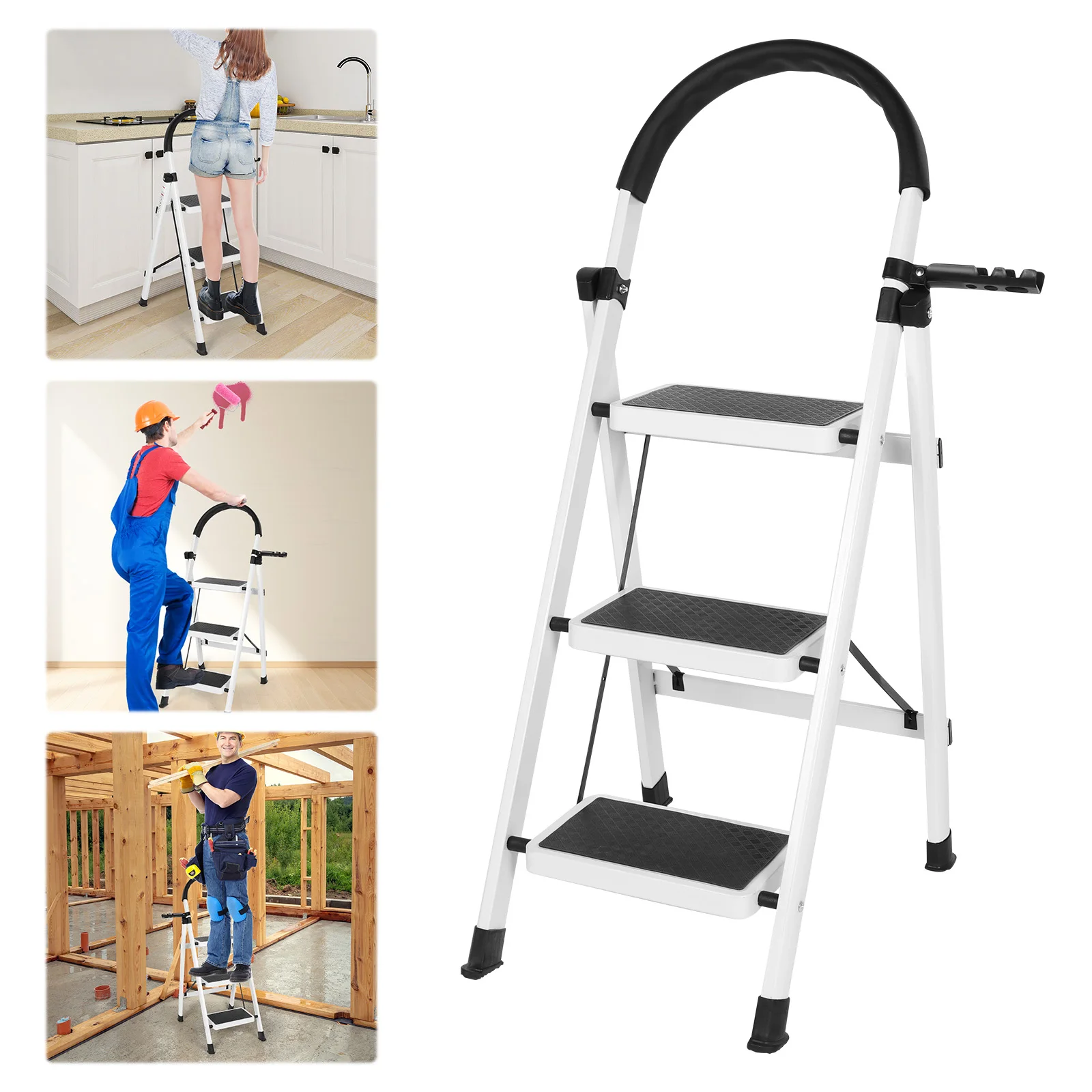 3 Step Foldable Anti-Slip Step Stool Lightweight Step Stool Collapsible Folding Step Stool for Adults Household Outdoor Indoor