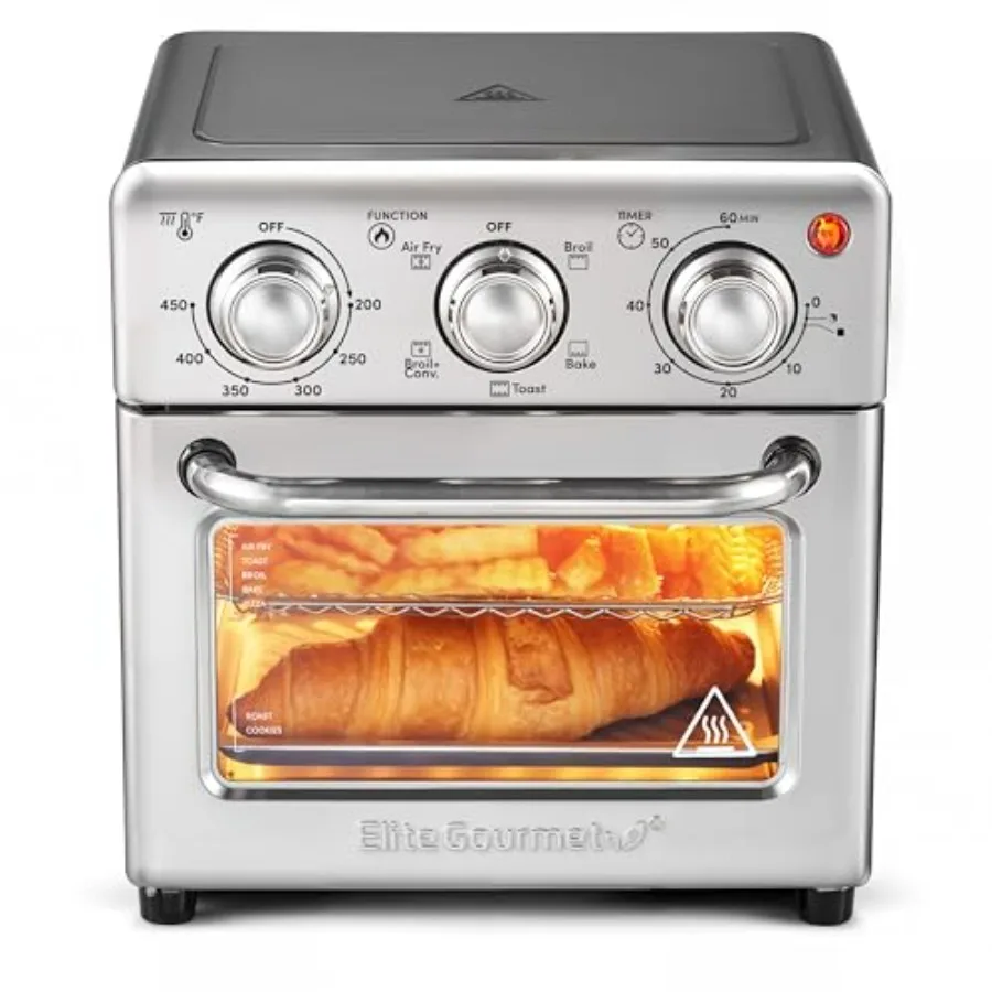 

8.5Qt Air Fryer Oven with Stainless Steel Exterior Silver Color Convection Cooking 800-Watt Power Dual Temperature and Time Con