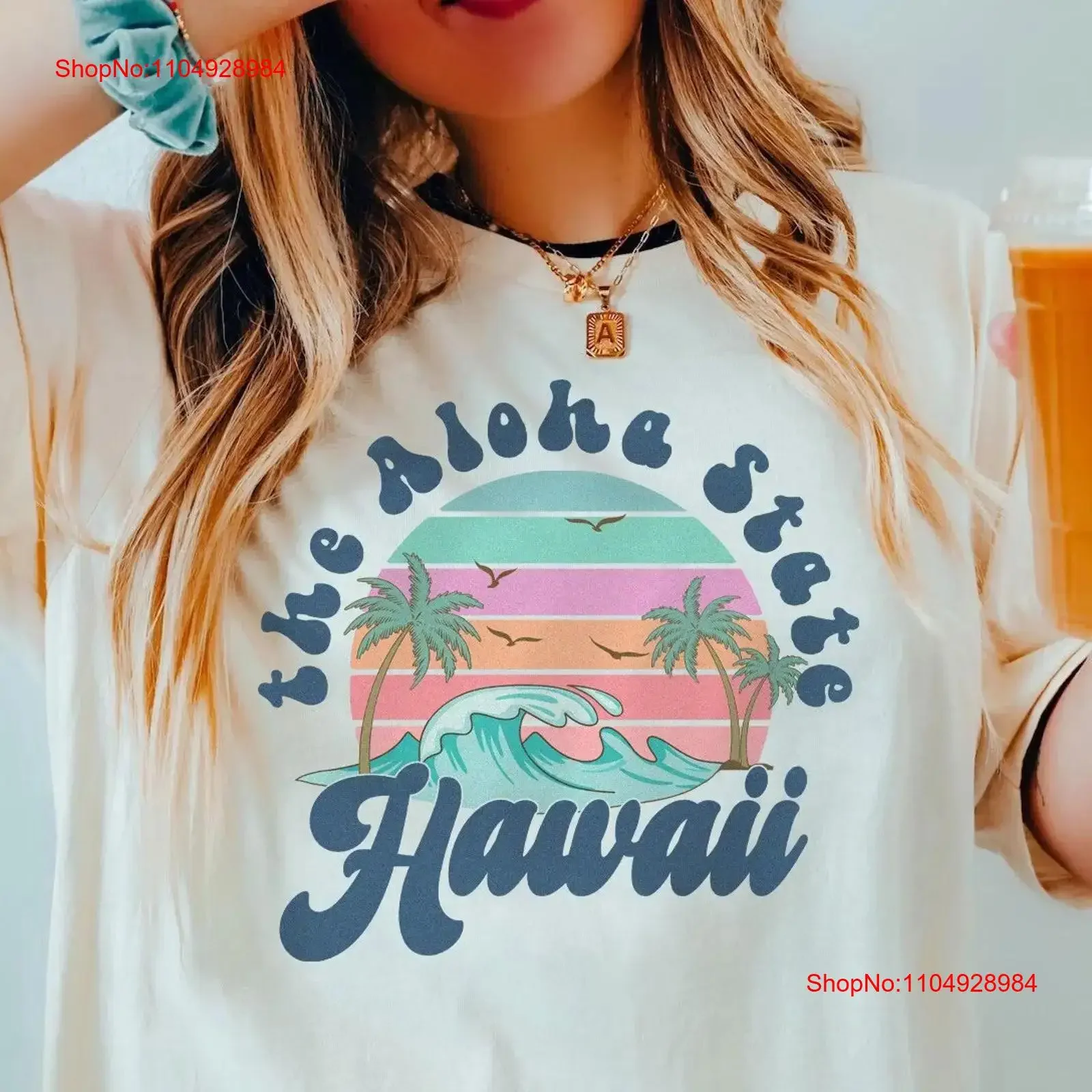 

Trendy Surf T Shirt Hawaii Aloha State Coconut Girl Ocean Beach Girls Trip Summer Holiday Surfing vintage Washed Breathable