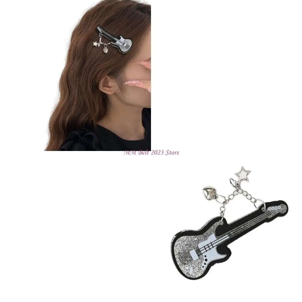 

49ME акриловая заколка для волос с дизайном гитары для женщин-подростков 2000-х годов, крутая шпилька для волос, аксессуары для