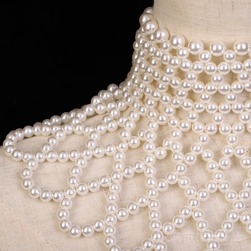 European wedding dress accessories Handwoven pearl shawl necklace personalized beaded sweater chain