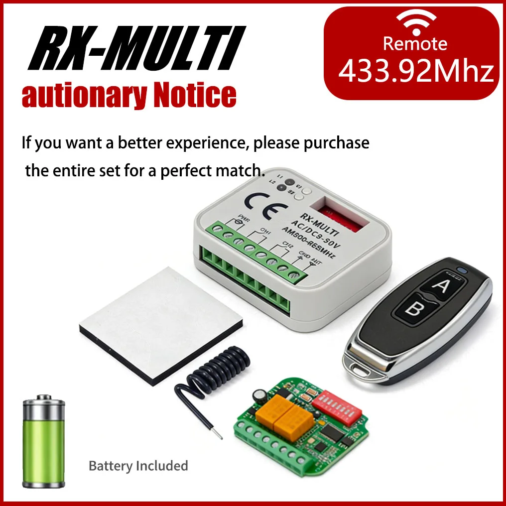 Multifrequency Receiver, 300MHz-868MHz, 300MHz, 310MHz, 315MHz, 318MHz, 390MHz, 433.4MHz, 433MHz, 433.92MHz, Controls Any Gate A