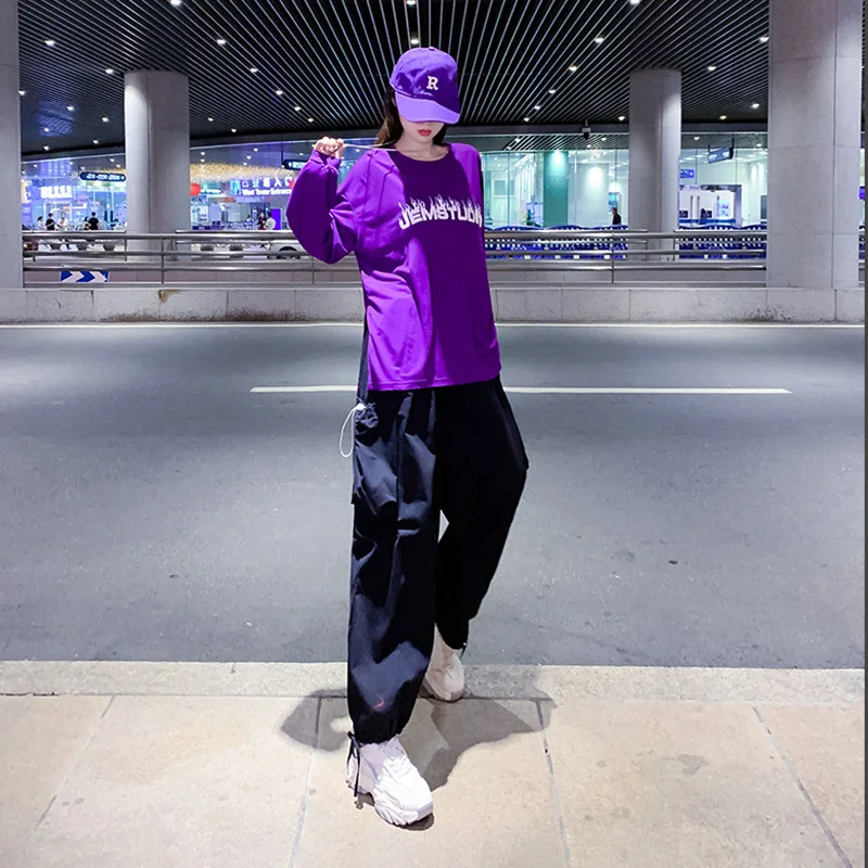 Street Dance Jazz Dance Costume Loose lantern Pants for Adult Purple Dancer Kpop Outfits Hip Hop Dance Wear DJ DS Clothing