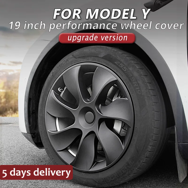 YIKUN 4PCS Hub Cap Replacement Performance Wheel Cap Hubcap Full Rim Cover Accessories for Tesla Model Y 19 Inch 2018-2024