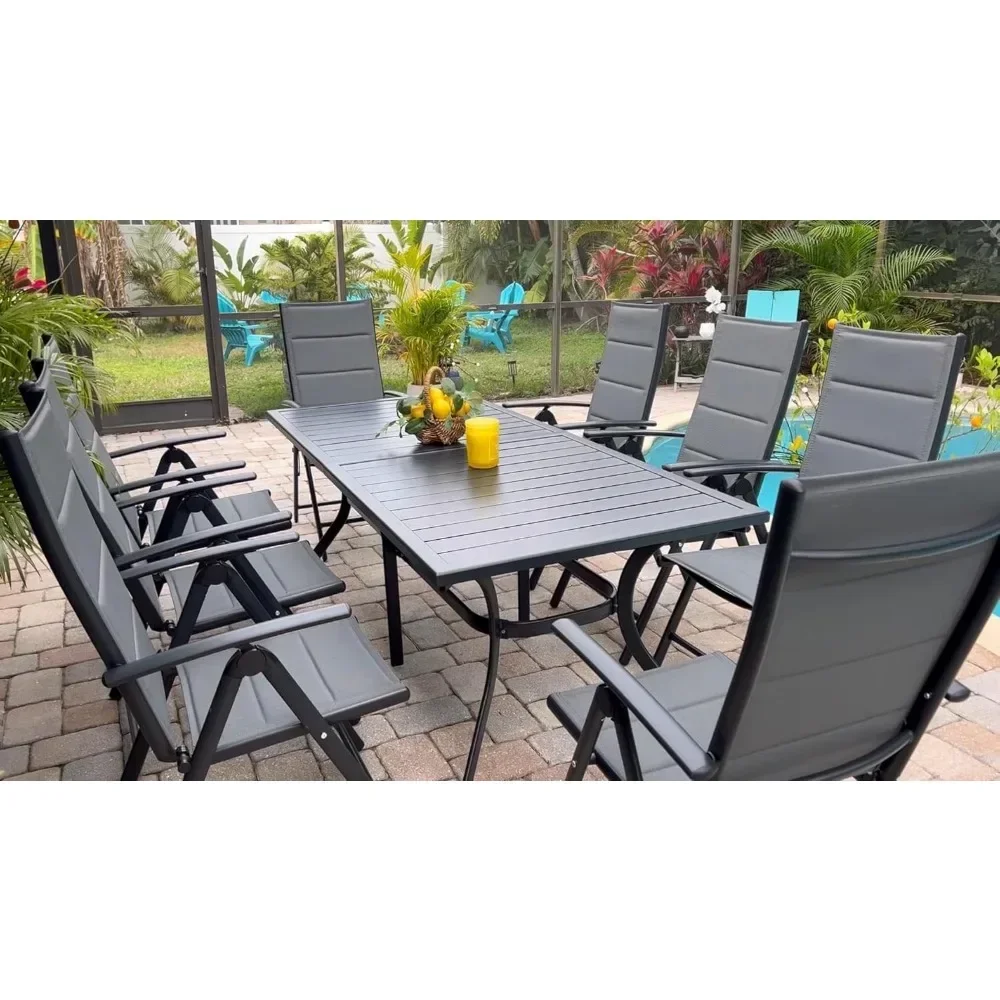 

9 Pieces Outdoor Patio Dining Set with 8 Folding Portable Chairs and 1 Rectangle Aluminum Table, Dining Room Sets