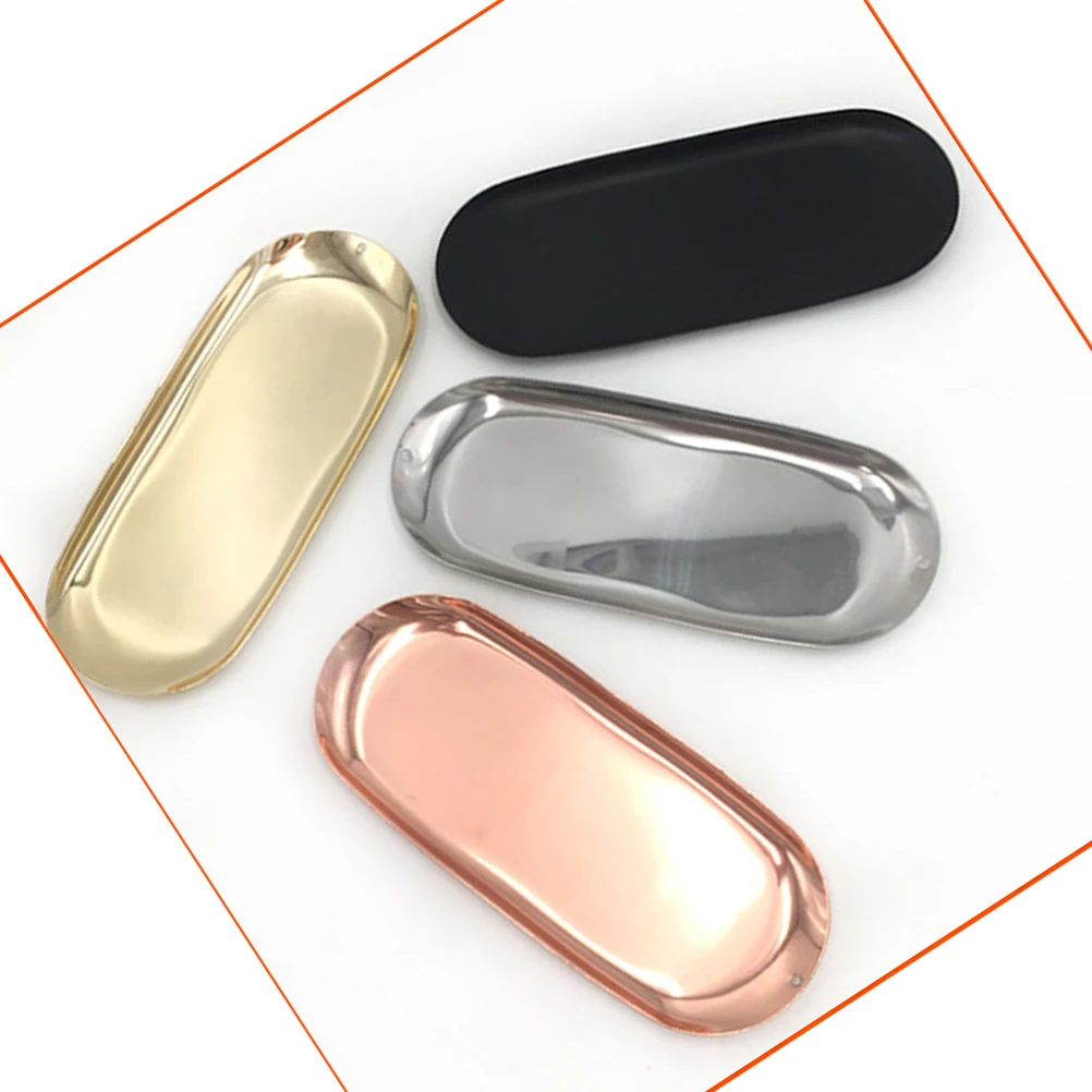 

Bathroom Vanity Tray Aromatherapy Storage Plate Stainless Steel Jewelry Dish Black Minimalist Travel