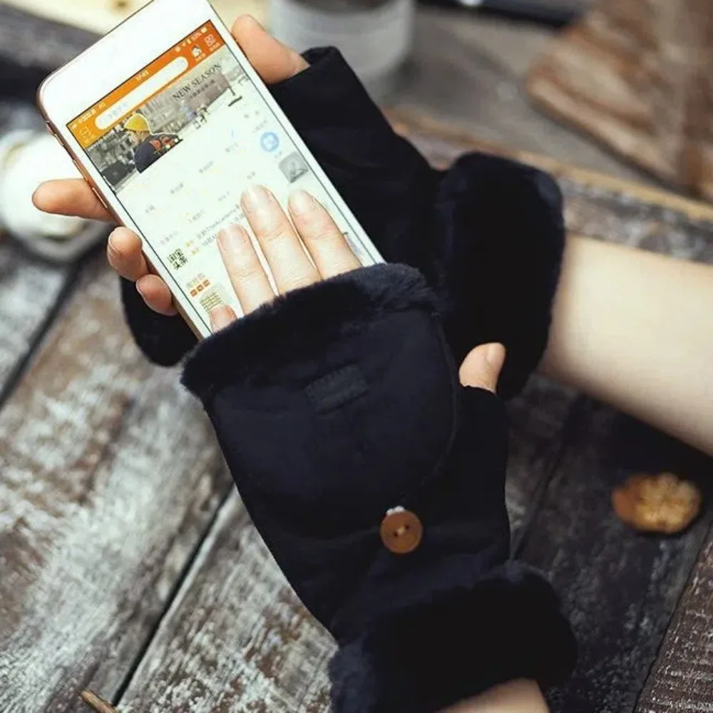 Modne grube rękawiczki z półpalcami utrzymują ciepło zimowe rękawiczki z ekranem dotykowym Pluszowe rękawiczki z klapką Kolarstwo