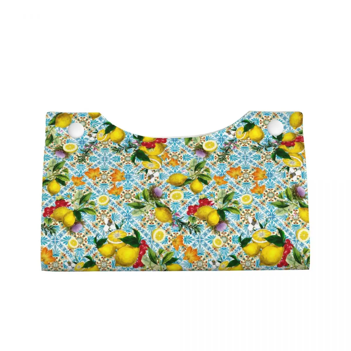 Custom Summer Fruit Lemons Mediterranean Tiles Facial Tissue Box Cover Rectangular PU Leather Tissue Box Holder for Car Bathroom