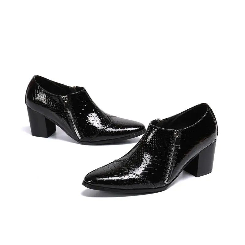 Men's high heels 8cm height, casual double zipper, thick heel, men's leather shoes, soft top, comfortable for daily use