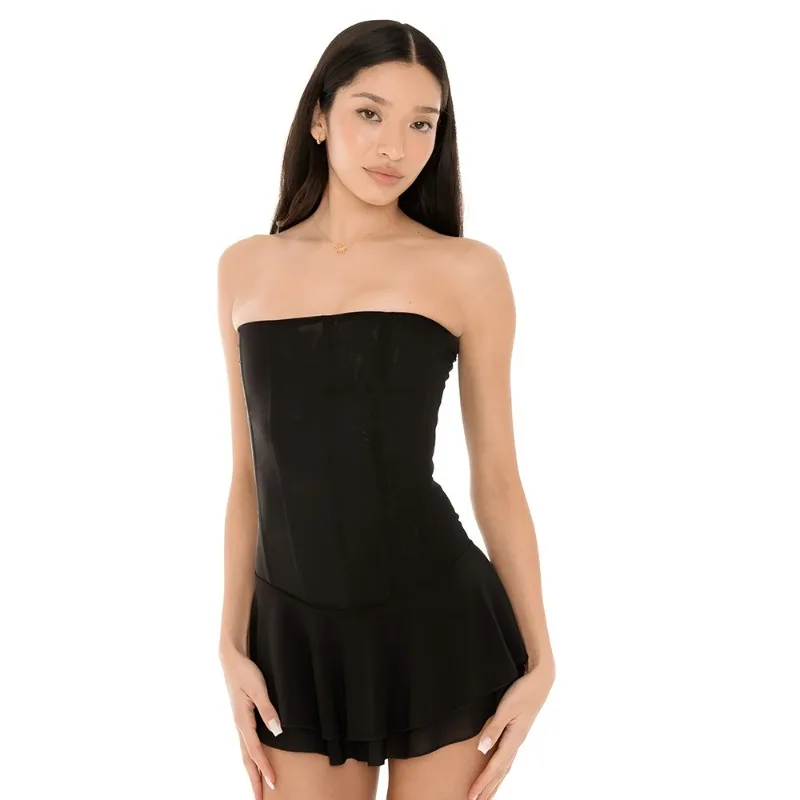 

Новые женские сексуальные клубные наряды: мини-платья без бретелек и с открытой спиной, сетчатое корсетное платье телесного цвета, лето 2026