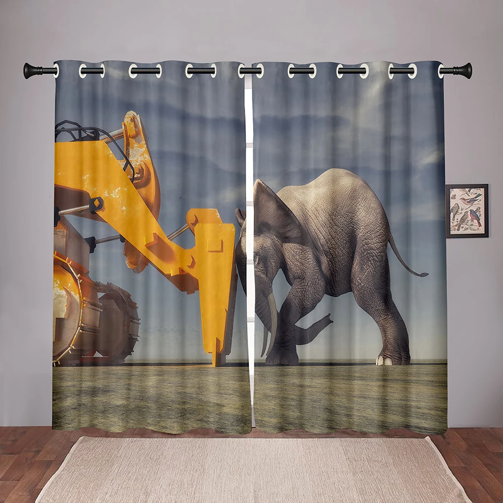 Funny Elephant Creative Annimal Child Checkerboard Window Curtains Kids Bedroom Living Room Hall Treatments Kitchen Decor Drape