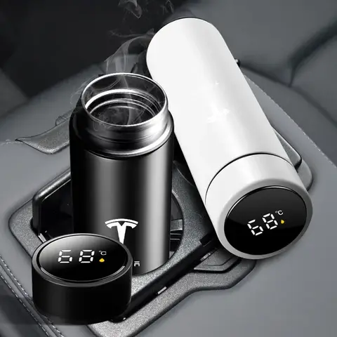 차량용 스테인레스 스틸 지능형 온도 컵, 테슬라 TM3 TMX TMS 모델 3 X S2016-2023 모델 Y 데칼, 자동차 로고, 500ml