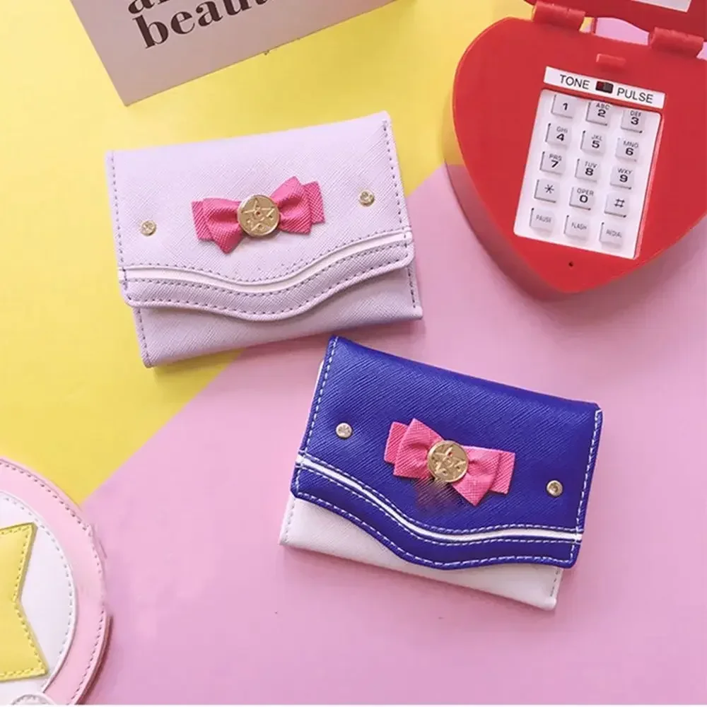 Women Short Wallet Candy Color Bow Knot Clutch Purse Fashion Girl Sailor Moon Wallet Handbag Card Coin Bag New Popular