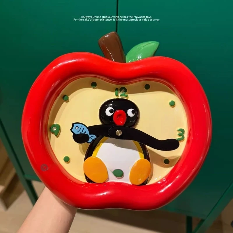 Apple Penguin Wall Clock - Pingu Dual Use Desktop Clock For Room Decoration Girls Gift Animation Derivative Collectible Ornament