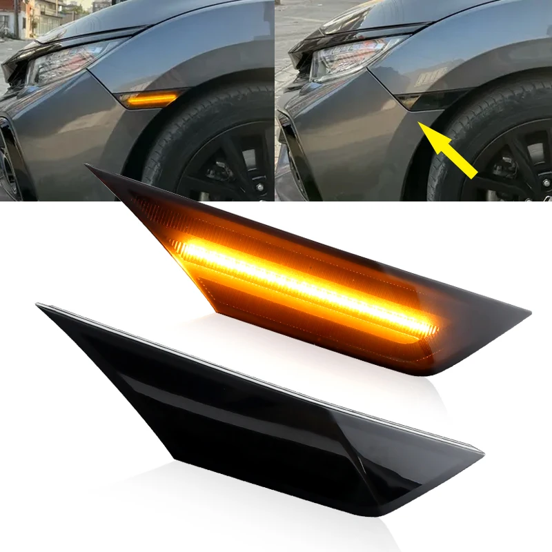 2pcs For 2016-up 10th generation Honda Civic LED Side Marker Light Smoked Clear Side Marker Signal Lights Marker Lamp Lens