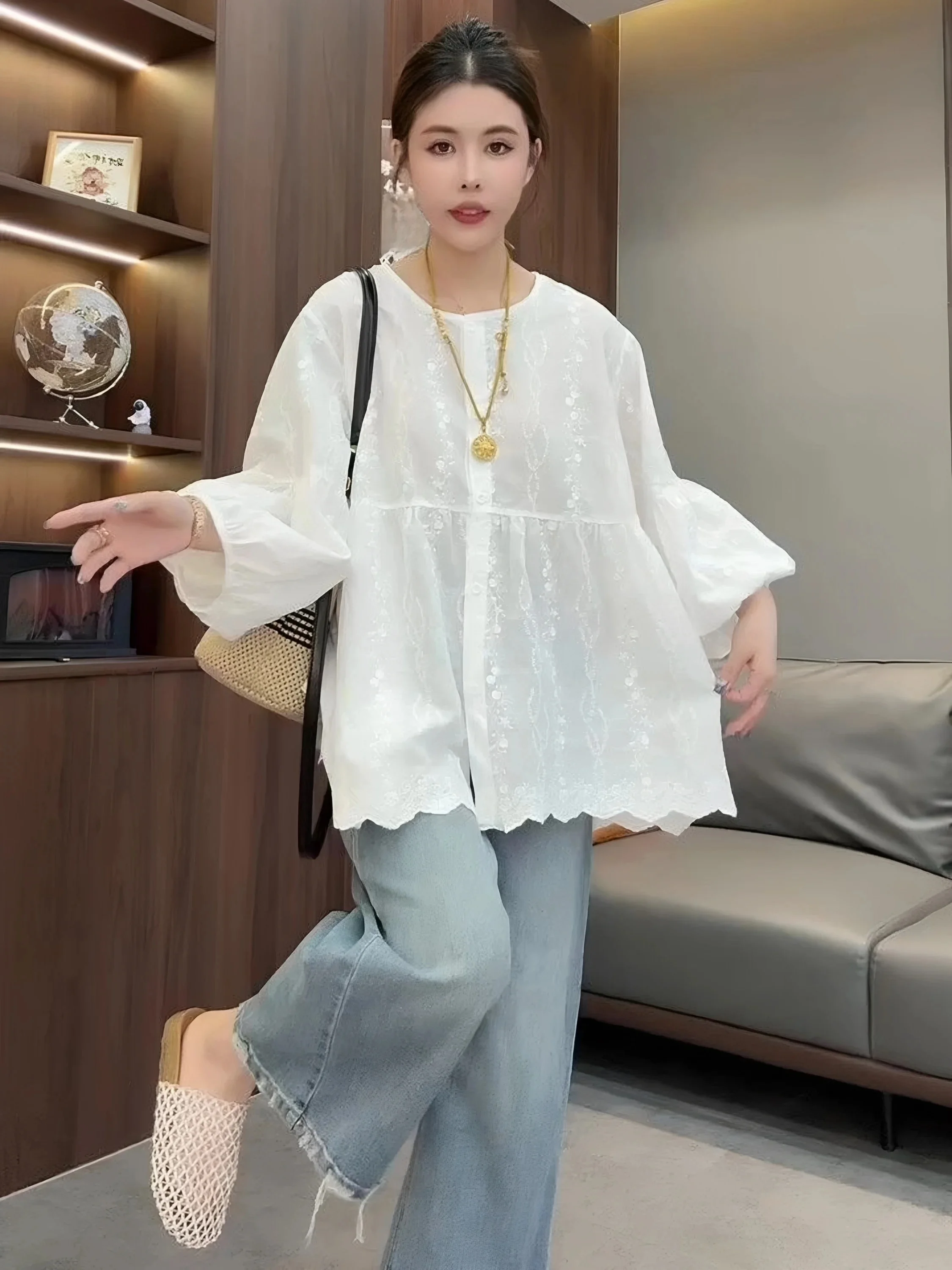 

Ladies Large Size 300 Pounds Chinese Style Embroidered Sun Protection Shirt Loose Summer Thin Model Cover up Casual Long Sleeve