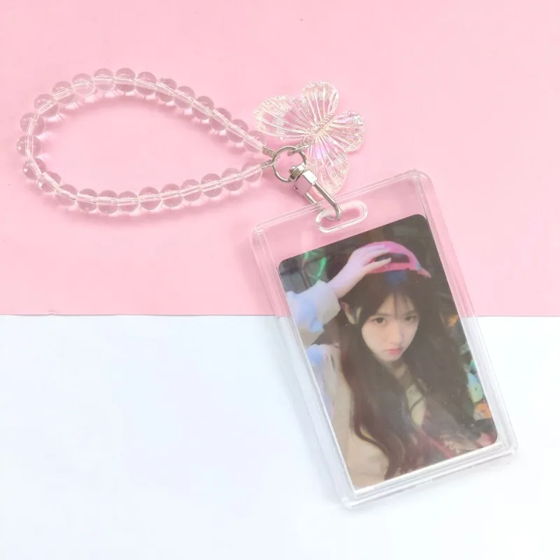 

1Pcs/pack Crystal Butterfly Keychain Slipcover Transparent Acrylic Card Holder Double Side Small Card Bus Card