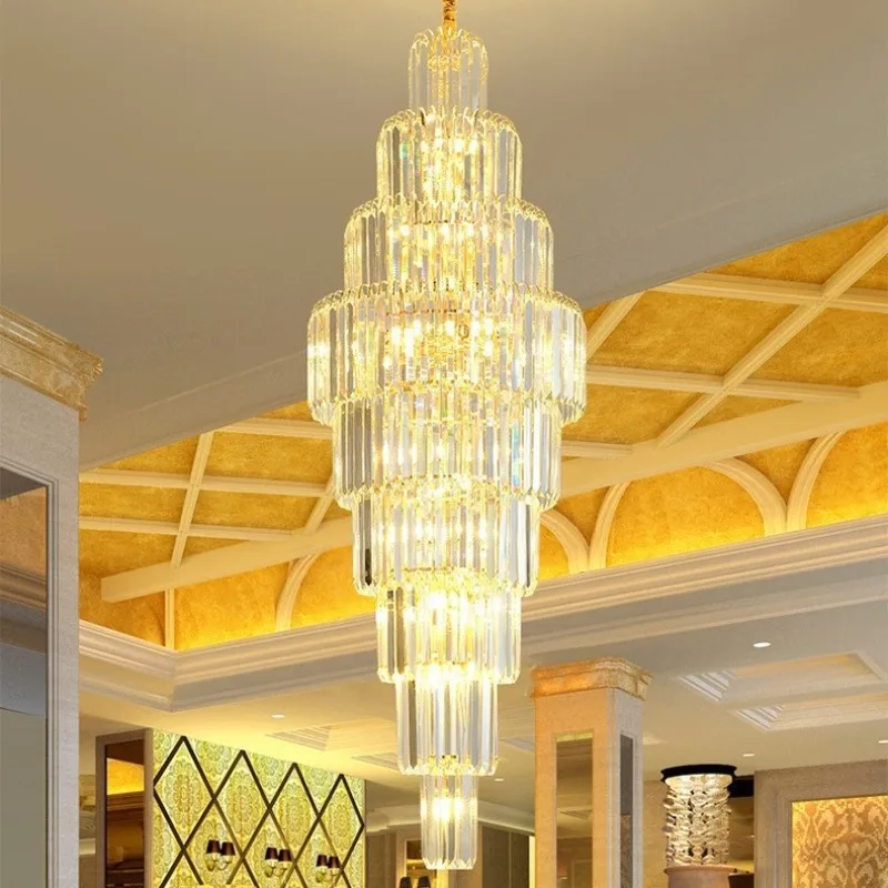 

Duplex building crystal living room large chandelier post-modern light luxury jumping floor