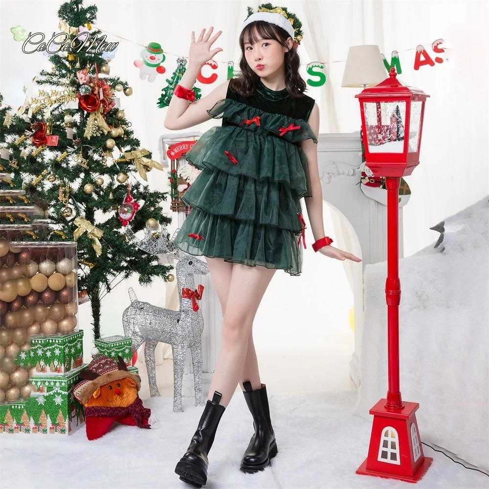 2024คริสต์มาสเครื่องแต่งกายคอสเพลย์อะนิเมะชุดLolita Kawaii Holiday Partyชุดเต้นรําลูกไม้สีเขียวชุดสําหรับหญิงสาวที่กําหนดเอง