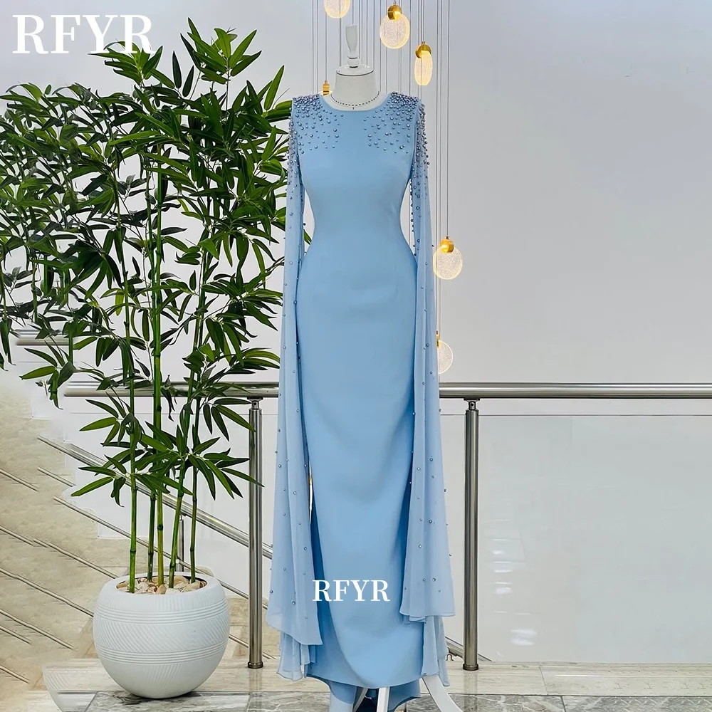 

RFYR Long Sleeve Formal Party Dress Beaded A Line Evening Dress Arabic Women Crystals Stones Prom Dress Gala vestidos Customized