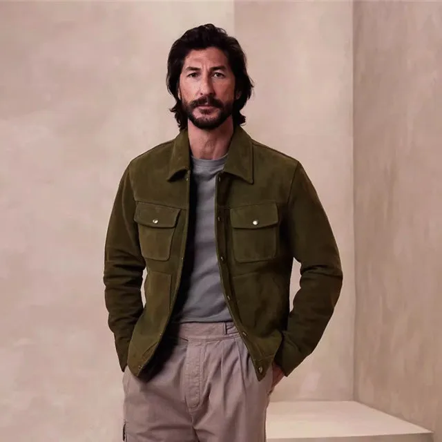 

Men's Velvet Leather Jaet k een irt Sle ort Faion Urban American Casual Spring Curphey Leather Coat