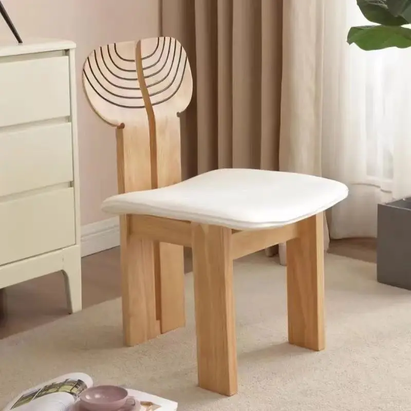 

Solid Wood Vintage Chair - Home Relaxing Backrest Chair, Designer Modern Minimalist Makeup Dining Chair with Nordic Aesthetic