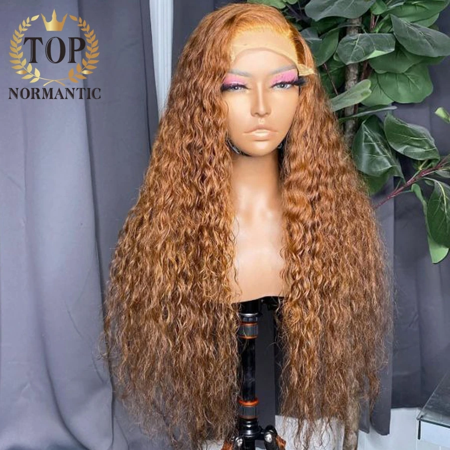 Topnormantic Brown Color 13x6 Lace Front Wigs for Women Remy Indian Human Hair Water Wave Wig Preplucked Hairline