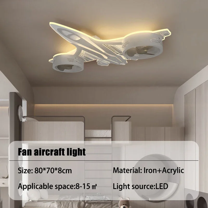 SANDYHA Creative Aircraft Ceiling Fan with LED Light Remote Control Kids Room Bedroom Home Decor Ventilador de Techo