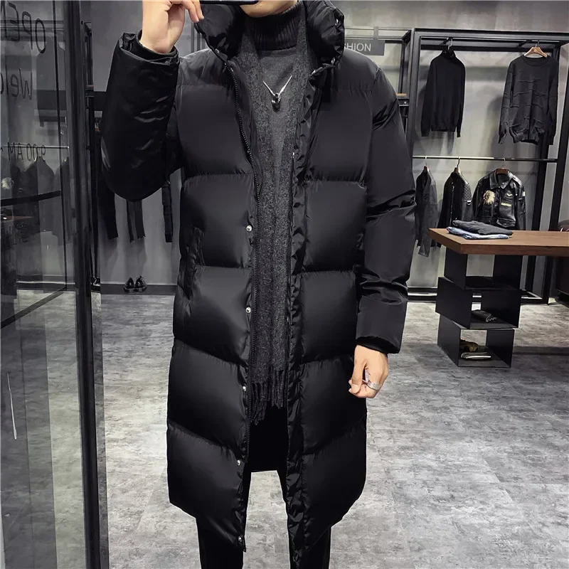 Foreign Trade Winter Thickened Standing Collar Mid Length Unhooded Solid Cotton Coat Men\'s Wear