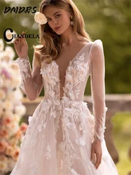 Sexy Deep V Neck Wedding Dress 2026 Charming Long Sleeve Bridal Gown Formal Applique Gown For Saudi Arabia Dress Customized