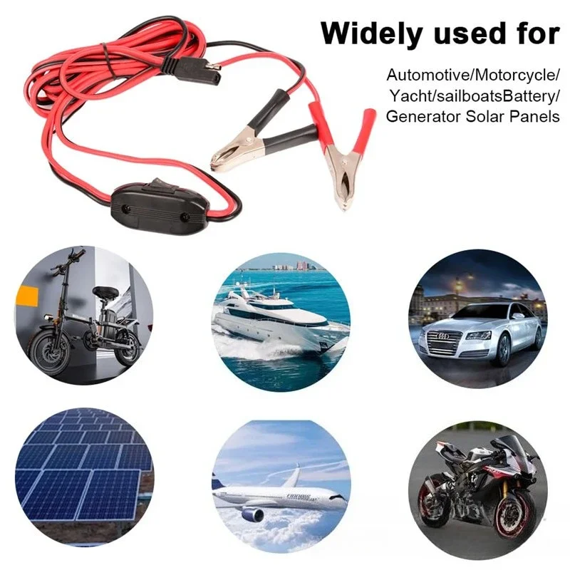 8FT/2.5M 12AWG SAE Battery Alligator Clip Harness with On/Off Switch Quick Break 12V 2Pin Vehicle Jump Start Cord