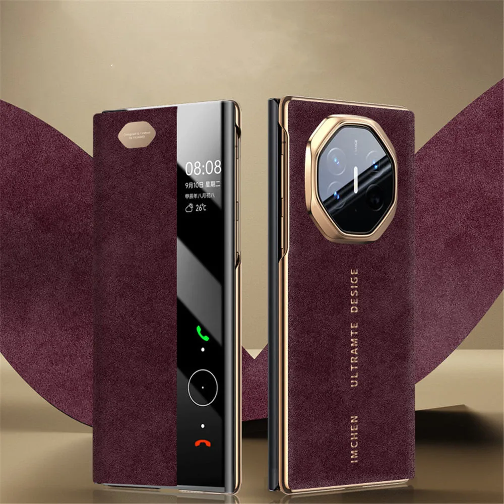 Premium Italy ALCANTARA Leather Magnetic Flip Case for Huawei Mate XT Window View Full Cover