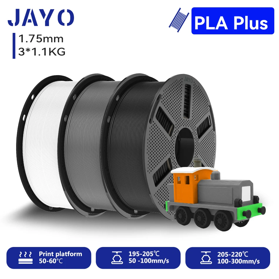 JAYO 3,3KG PLA+ Filament 1,75MM PLA Plus 3D-Drucker-Filament 1,1KG/Rolle für FDM, ordentlich gewickelt, farbenfrohes 3D-Druckmaterial für 3D-Drucker & 3D-Stifte