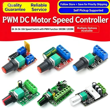 PWM DC Motor Speed Controller, 2A/3A/5A/10A Speed Control Switches, Switch Models: 1803BK, 1203BK