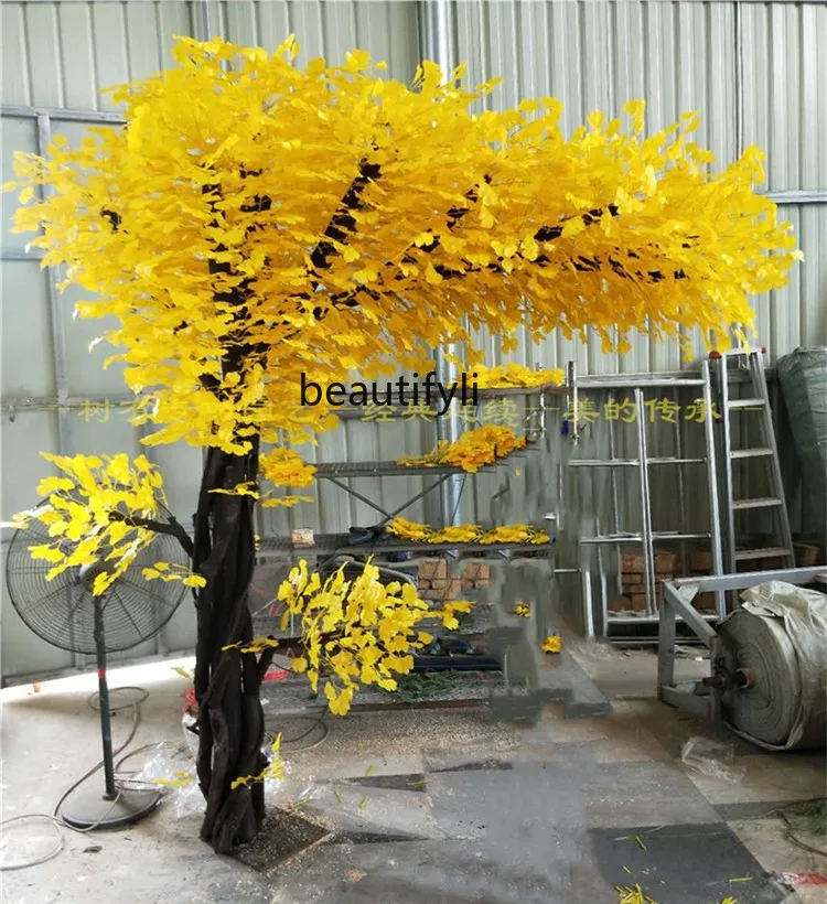 

Simulation Ginkgo Yellow Plant Large Real Trunk Indoor Living Room Stage Decorative Tree