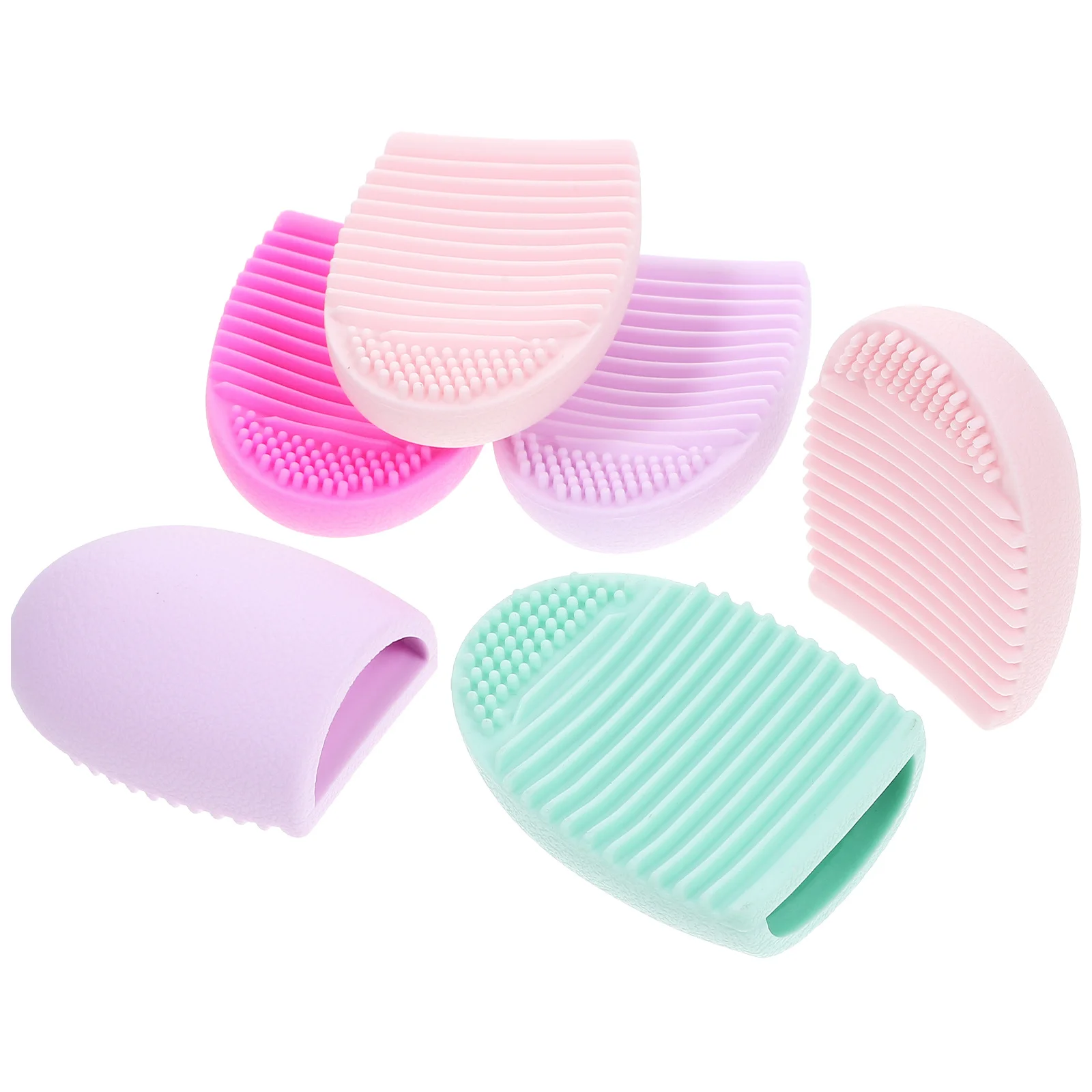 

6Pcs Silicone Beauty Cleaner Egg Shape Makeup Brush Scrubber Mat Durable Portable Travel Gym Camping Use Beauty Cleaner