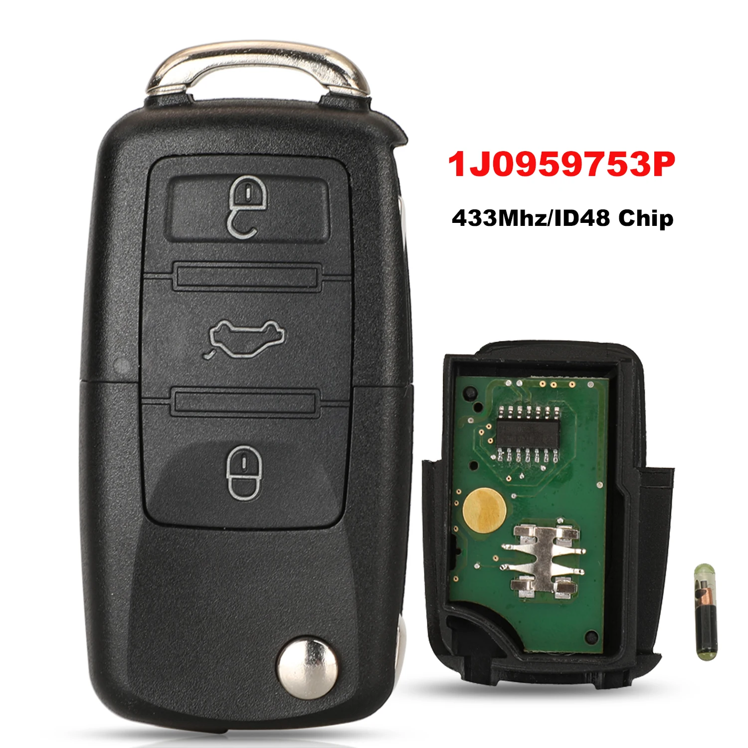 jingyuqin 10PS 3 BUTTON FULL REMOTE KEY 433MHz with ID48 Chip For VW Passat Polo Skoda Seat Golf Beetle 1J0 959 753 P 1J0959753P