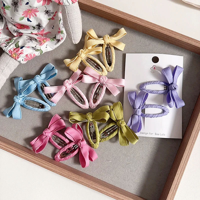 

2pcs/set Sweet Candy Color Kids Girl Hair Clip Cute Spring Summer Solid Color Bow Children's BB Clip Toddler Hair Accessories