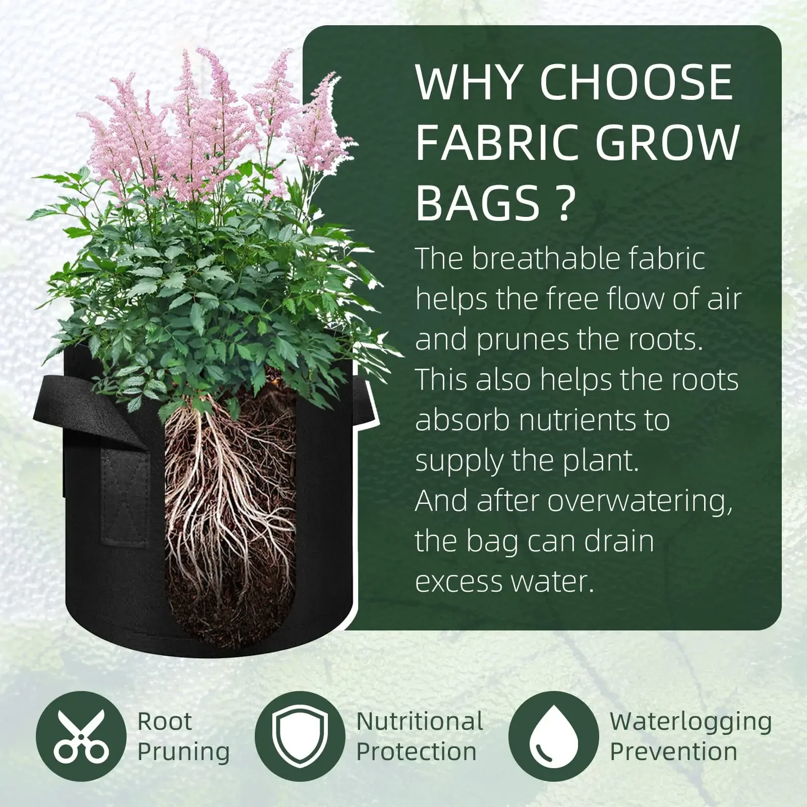 5 Pack Grow Bags, Garden Planting Nonwoven Fabric Pots with Reinforced Handle(3 Gallon，4 Gallon, 5 Gallon, 7 Gallon, 30 Gallon) gallery 2