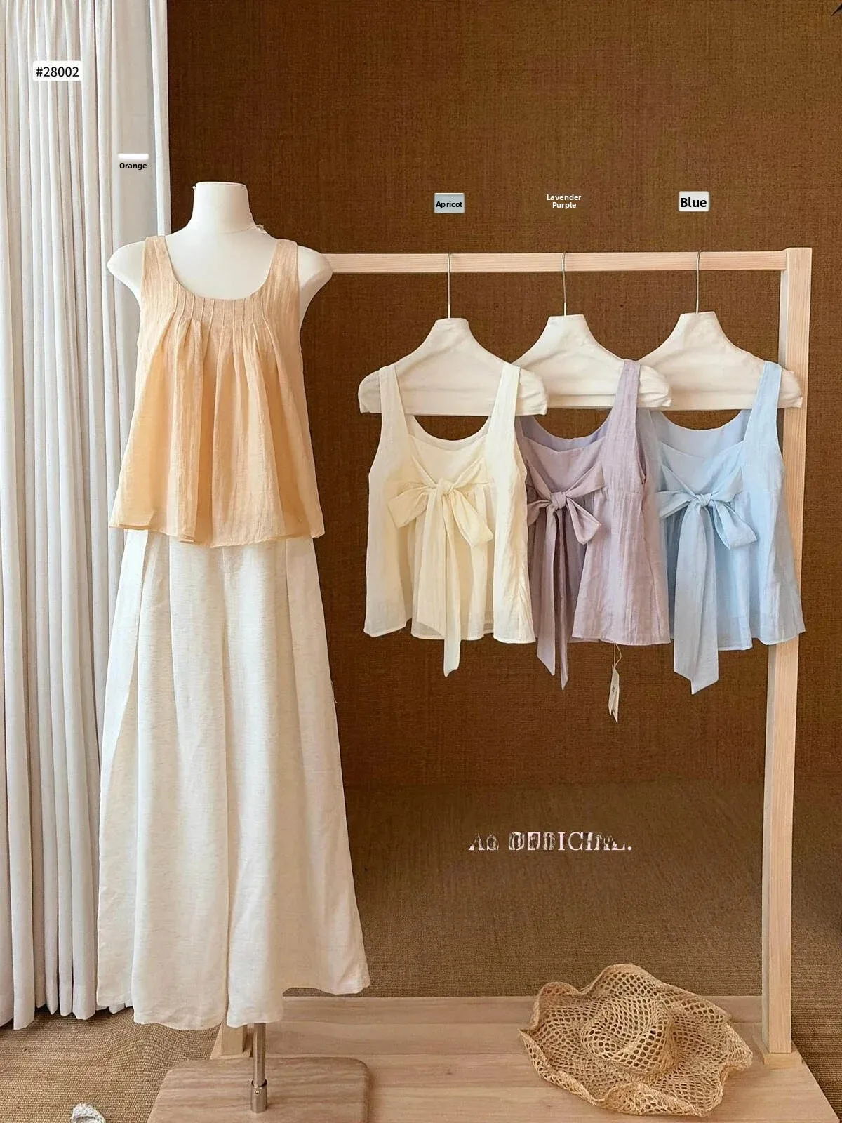 Sweet Style  Knot Waist Vest Women's Anti-Aging U-Neck Doll Shirt Sleeveless Top Cotton Loose Fit Summer Fashion