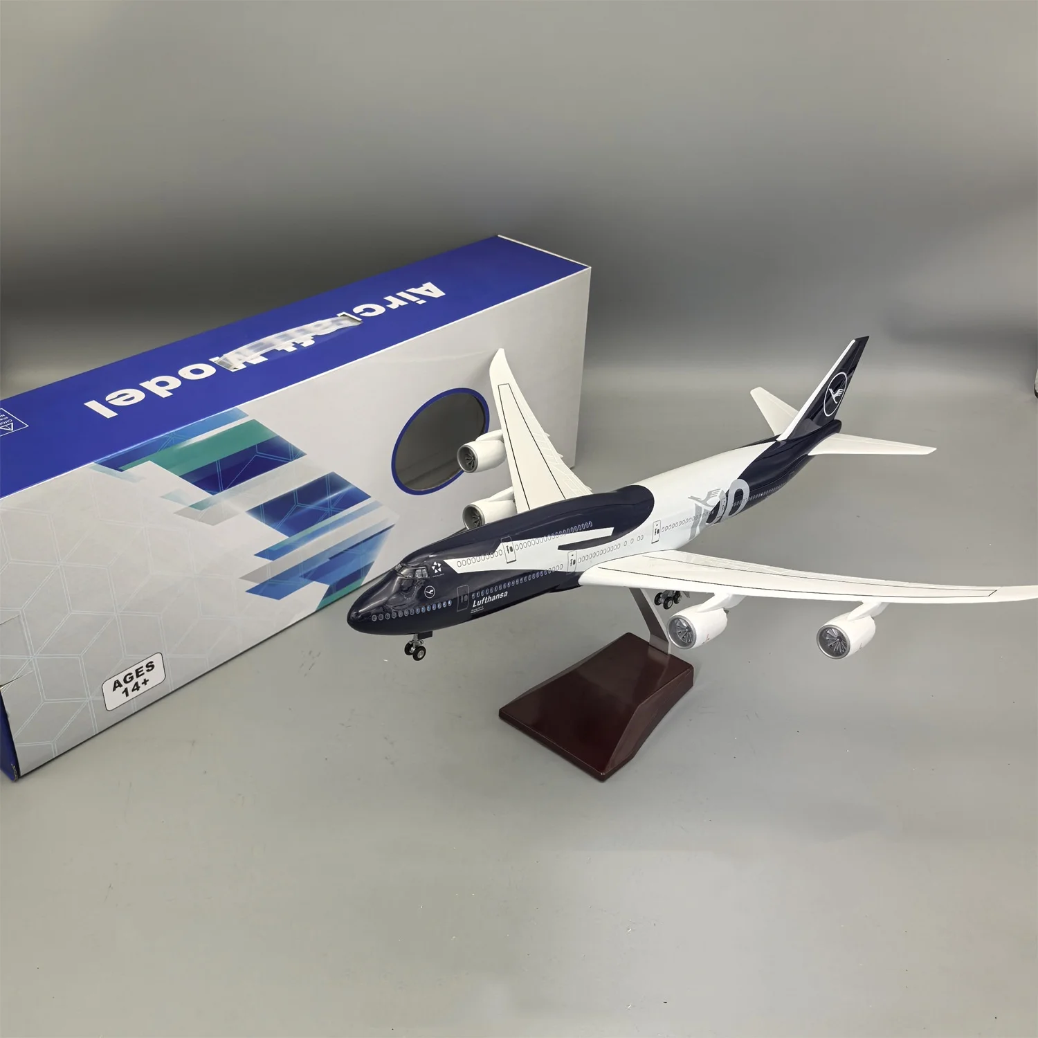 Lufthansa 747-8 Miniature Airplane 100 Years 1/160 Scale Planes 747 Plastic Model 47CM with Light &Wheel Collection Display Gift