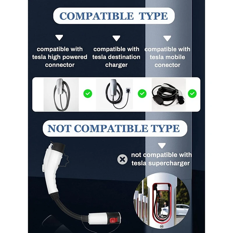 J1772 EV Adapter, 60 Amp 250V AC, For Tesla High Powered Connector, Destination Charger, And Mobile Connector