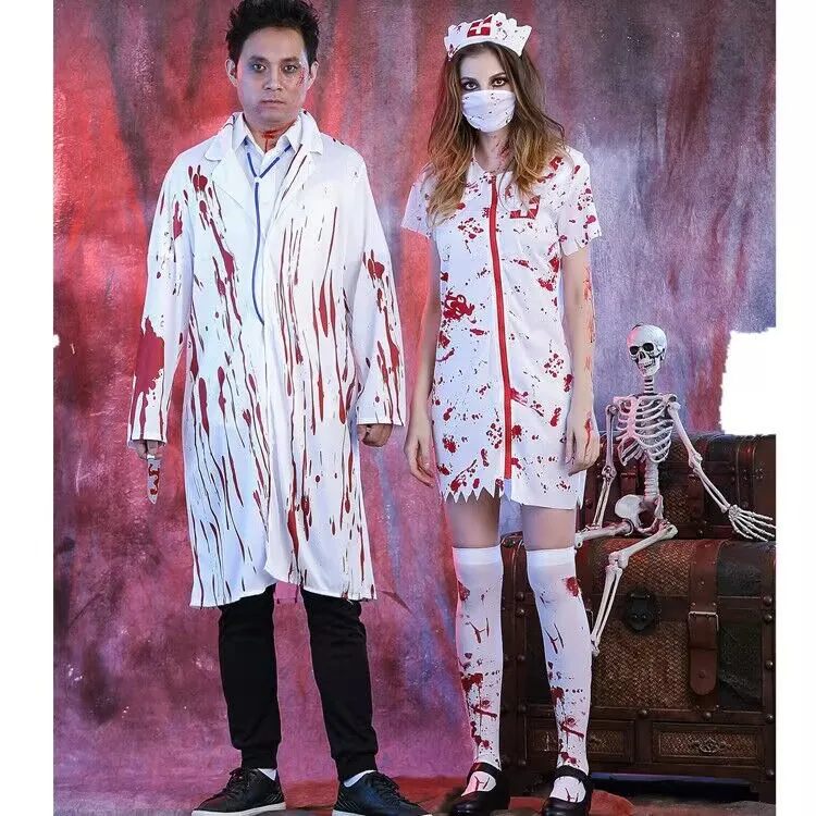 

loween Horror Bloody Nurse ZombieDoctor Costume Women's Festival Clothing Stage Performance Traditional Chinese Costume