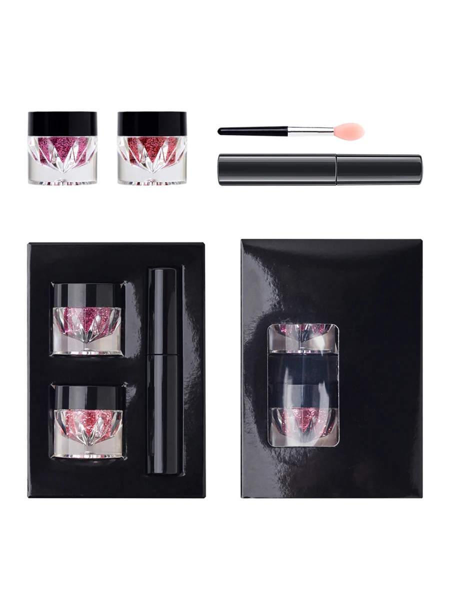 Private Label oogschaduw glitterset aangepast logo lip oogschaduw zelfklevende pailletten toneelvoorstelling lipgloss setting make-up veganistisch