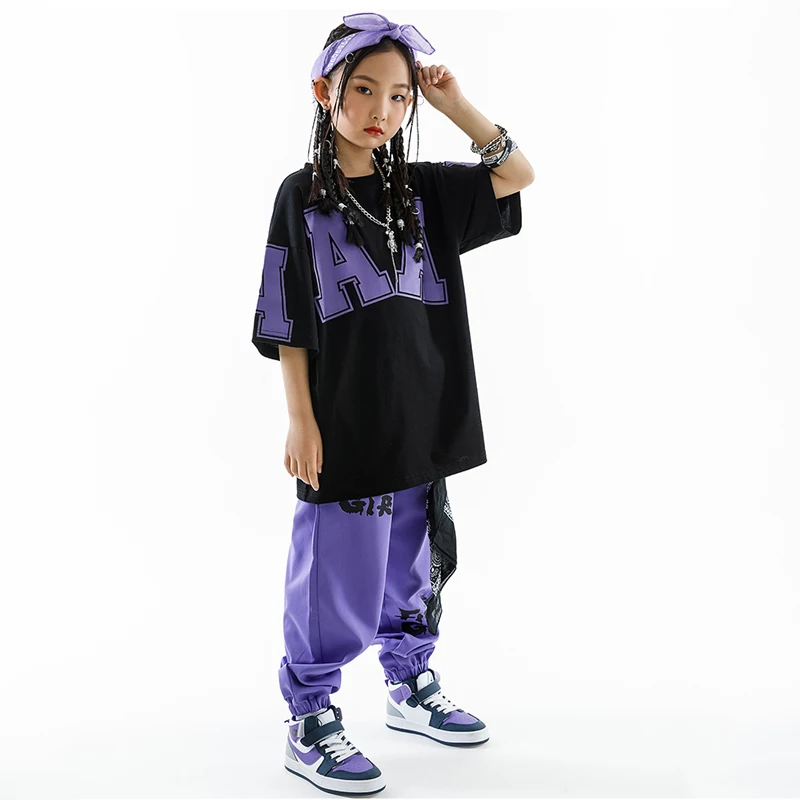 T-shirt a maniche corte allentata per ragazzi estivi pantaloni da jogging Costume da ballo Hip Hop bambini abbigliamento da spettacolo Jazz ragazze Rave Wear BL10489