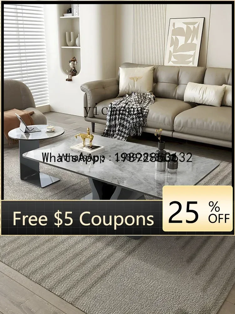 T2-25ZStone Plate Coffee Table Living Room Home Light Luxury Oval Tea Table Small Apartment Tea Table