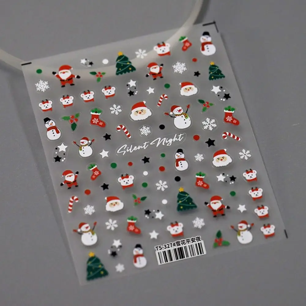 Pupazzo di neve Adesivi per unghie natalizi Fiocco di neve Adesivi per nail art Babbo Natale Decalcomanie per manicure autoadesive tridimensionali Manicurista