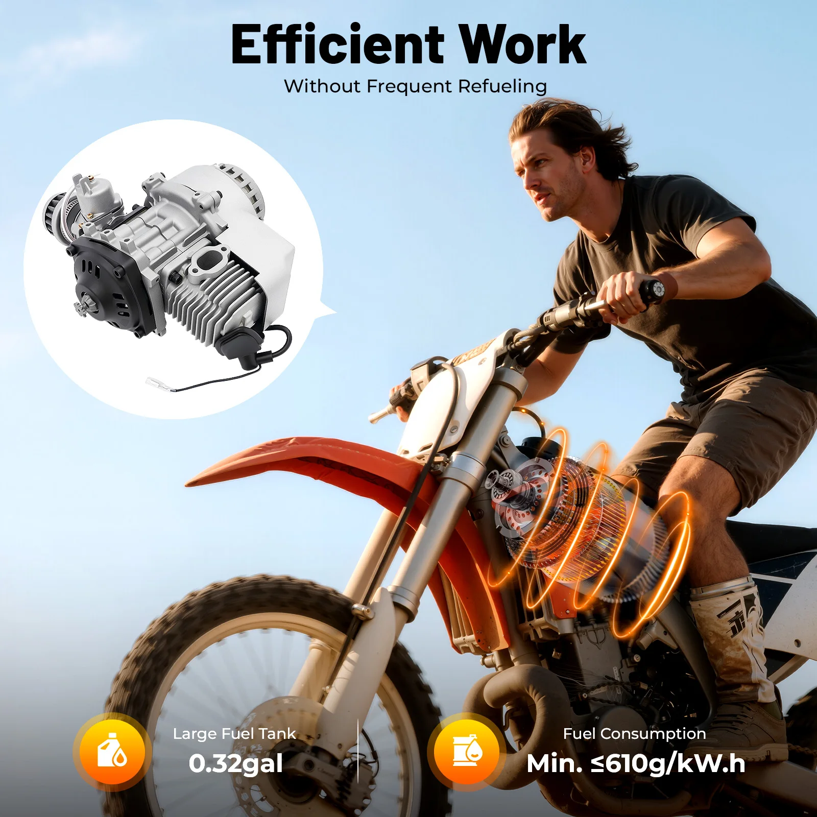 49cc 2-Takt-Einzylindermotor, luftgekühlt, elektronische Zündung, für 49cc Mini-Motorrad, als Ersatzmotor geeignet. – Detail 5