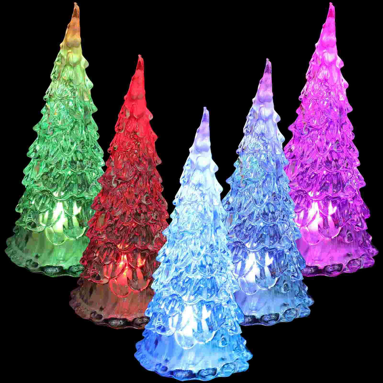 

8 Pcs Retro Decor Luminous Christmas Tree Night Light LED Acrylic Colorful White