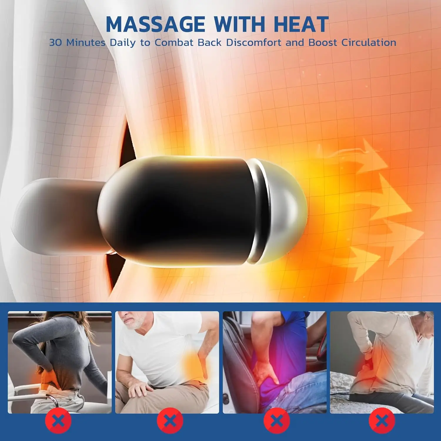 Okayso 3 in 1 Lumbar Support Pillow, Electric Lower Back Massager Waist Decompression Devices Heat Vibration - view 5